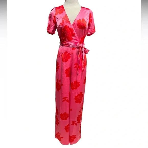 Lulus Sleek Desires Pink Floral Satin Split Sleeve
Wide-Leg Jumpsuit Size XS NWT - Picture 2 of 10